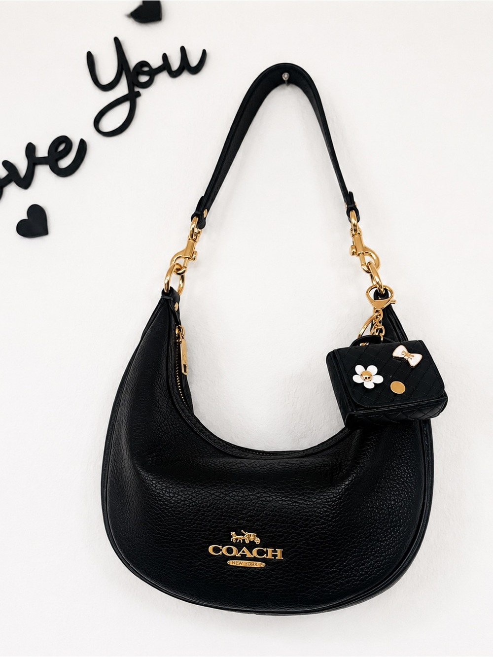 Coach Hobo soft leather Pebbled Aria  Shoulder Bag with Charm .